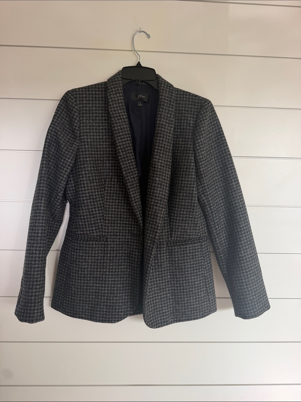 J. Crew Gray Houndstooth Shawl Collar Blazer